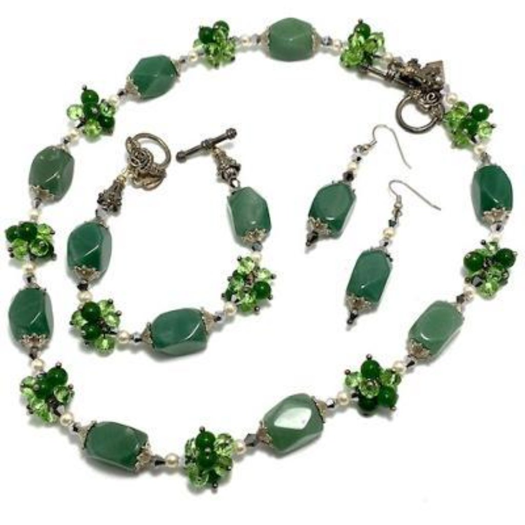 Handmade Jewelry Set By Surdigirl - Jade, Pearls, Crystals